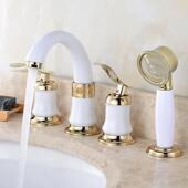 四件套可旋转冷热水 入墙式 四孔龙头开关 面盆白色三孔水龙头 欧式