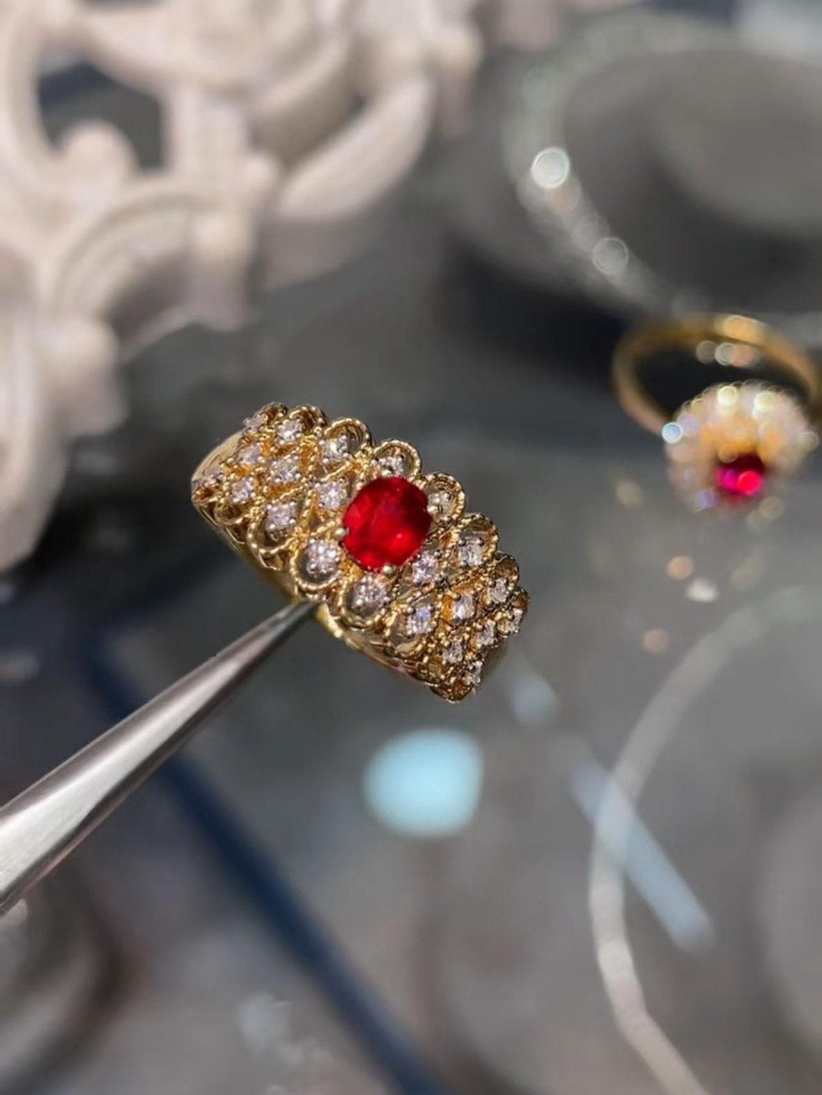 天然无烧鸽血红 红宝石戒指0.5克拉 18k金真钻镶嵌 色彩浓郁