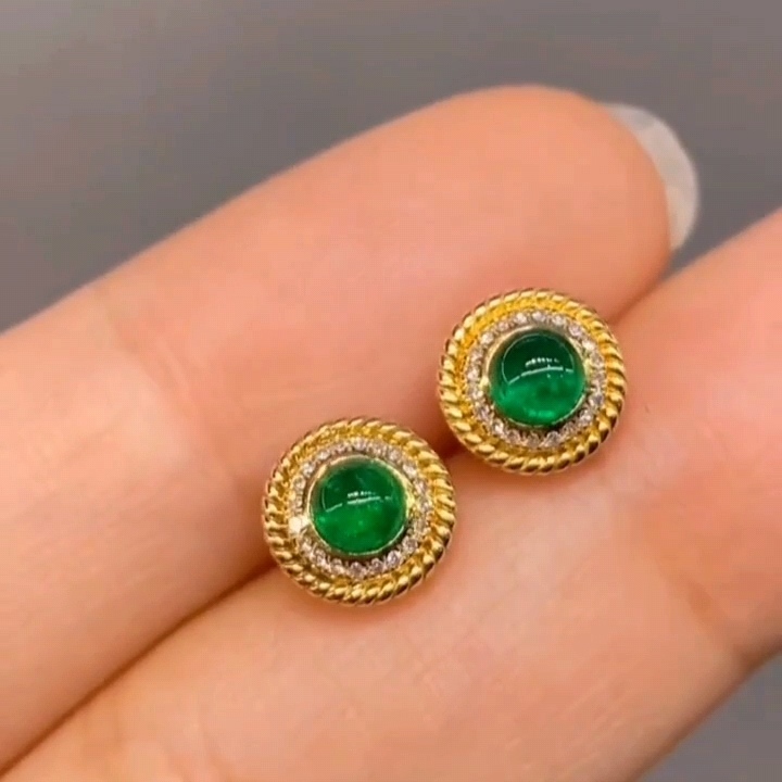 天然祖母绿圆耳钉 vivid green木佐色 时尚简约百搭 色泽好