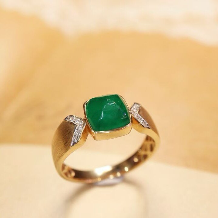 天然祖母绿戒指 1.66克拉 18k金真钻镶嵌 拉丝工艺 简约大气时尚