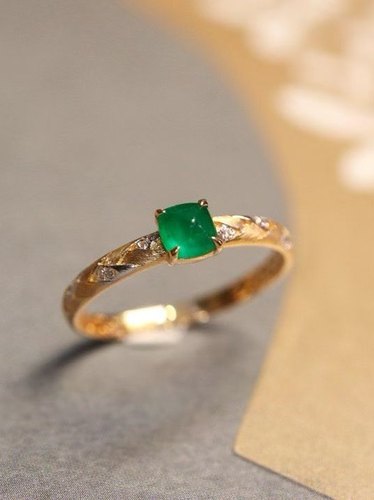 18k金天然祖母绿戒指35分 小糖塔 真钻镶嵌 拉丝工艺 精致 配证书