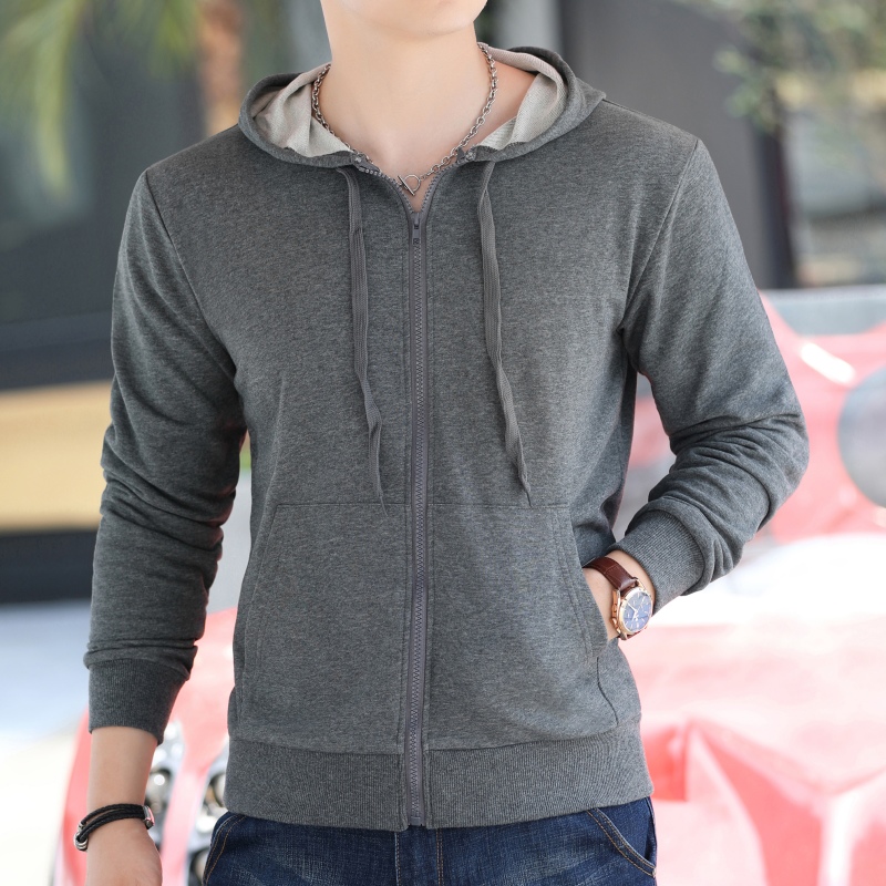 卫衣男士秋冬纯棉开衫拉链连帽外套纯色上衣韩版长袖修身男装潮流
