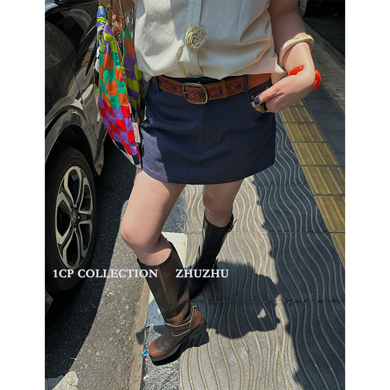1CP 藏蓝色性感直筒牛仔裙女2024夏季新款白色时尚百搭高腰短裤裙