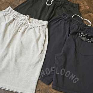 SONOFL休闲宽松褶皱卫裤 收紧蛇皮腰果花拼接复古cleanfit做旧 短裤