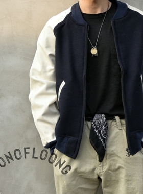 SONOFLOONG复古马皮袖棒球服真皮夹克男拼接羊毛呢外套潮非VISVIM