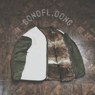 SONOFLOONG复古皮毛一体无领夹克鹿皮外套双面真皮内胆兔毛IRIS男