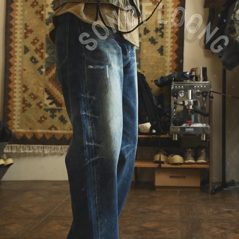 SONOFLOONG补丁赤耳水洗牛仔裤