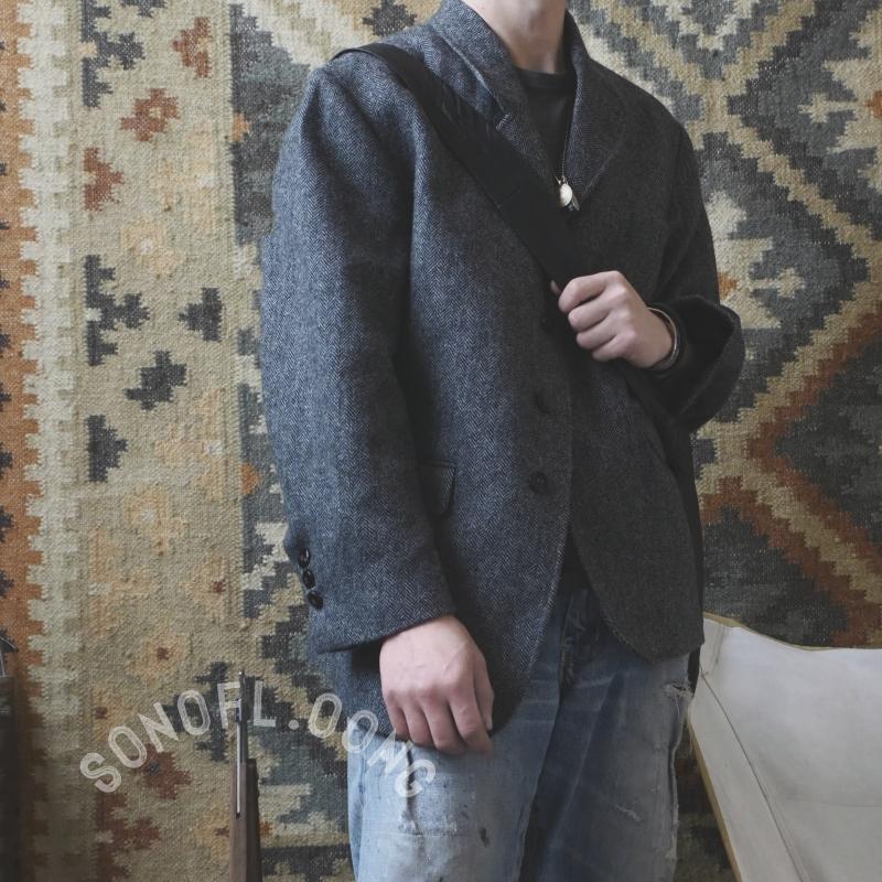 SONOFLOONG粗花呢宽松三扣西装