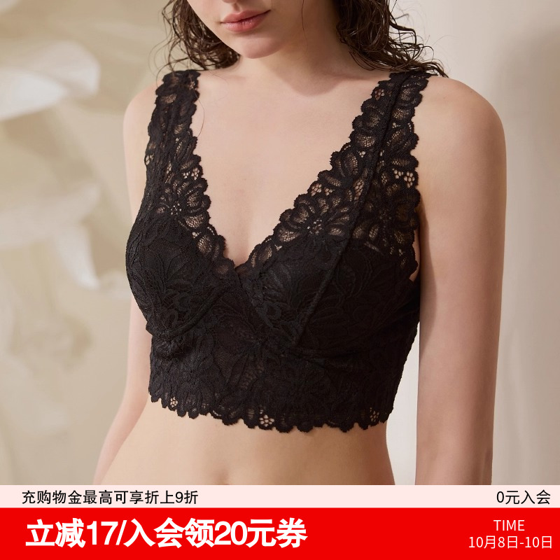 内衣女内搭小胸聚拢可外穿v领法式薄款文胸罩一体吊带蕾丝美背心