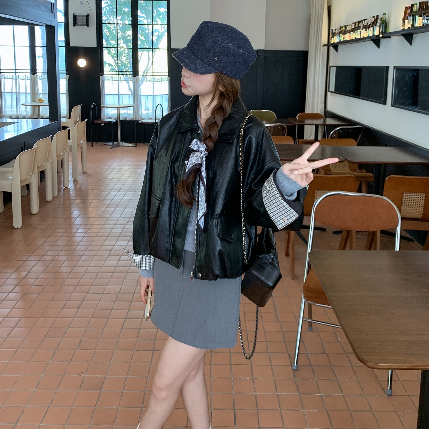 【新款】秋季新款黑色皮衣外套253A-2520-P179-K259，女装皮衣，浙宝253A