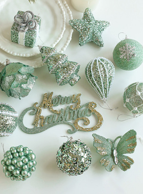 圣诞节装饰品绿色系塑料泡沫挂件圣诞树挂饰场景布置道具圣诞装饰