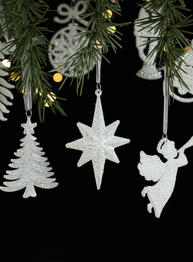 港恒圣诞节装饰品闪粉白色系场景布置用品藤圈门挂店铺挂件吊饰挂