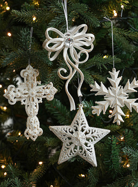 白色异形挂件粘粉金粉天使翅膀挂饰单个装圣诞节圣诞树吊饰装饰