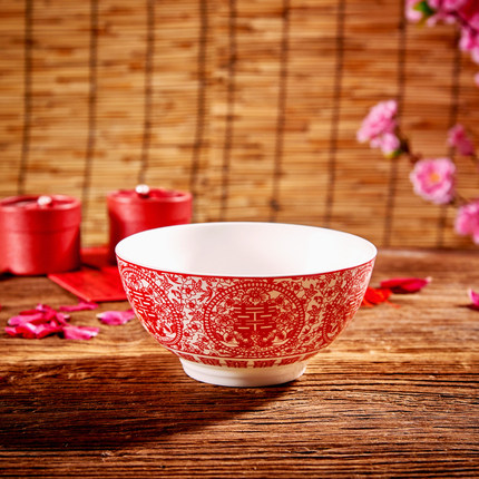 结婚大碗筷套装陶瓷碗红喜面饭碗甜羹碗喜庆结婚碗红色汤碗伴手礼