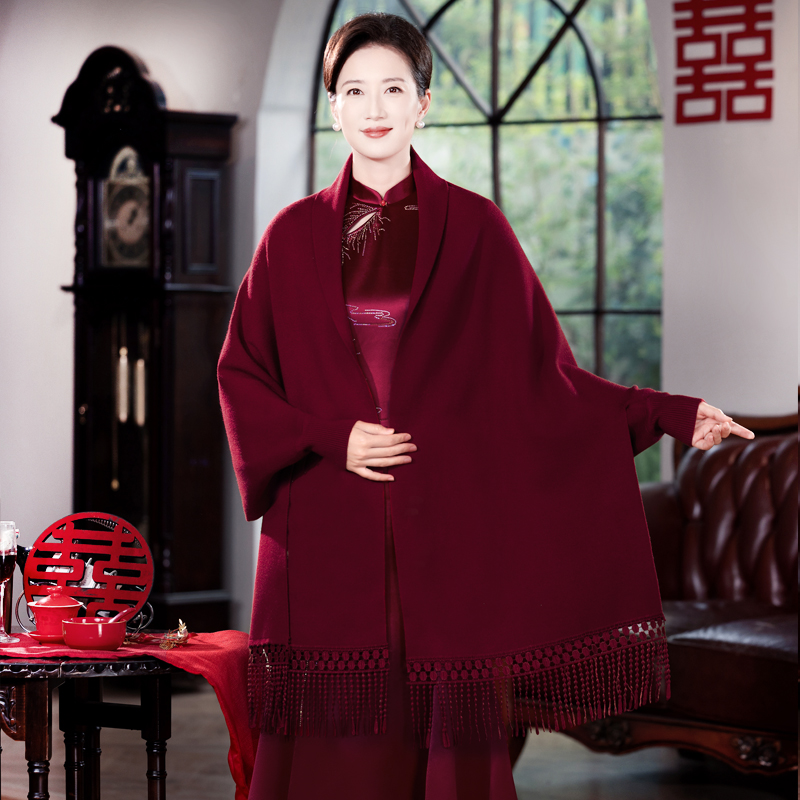 婚礼妈妈喜婆婆配旗袍的披肩婚宴礼服秋冬斗篷高级感安哥拉红外披