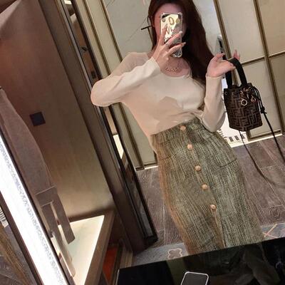 法式轻奢气质套装2023年秋季新款简约针织衫高腰显瘦格子半身裙女