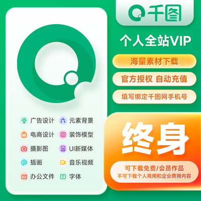千图网vip终身会员素材下载视频Vip设计音频元素办公ppt通用背景