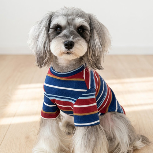 亚马逊新款狗狗衣服春夏薄款宠物T恤条纹雪纳瑞泰迪比熊柴犬短袖