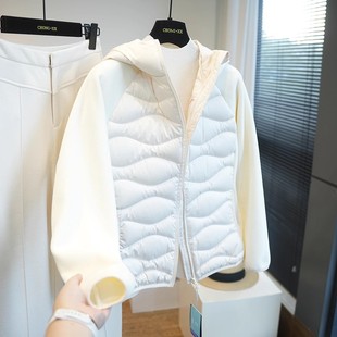 2025秋冬新款90白鹅绒修身显瘦拼接连帽羽绒服女短款内胆薄款外套