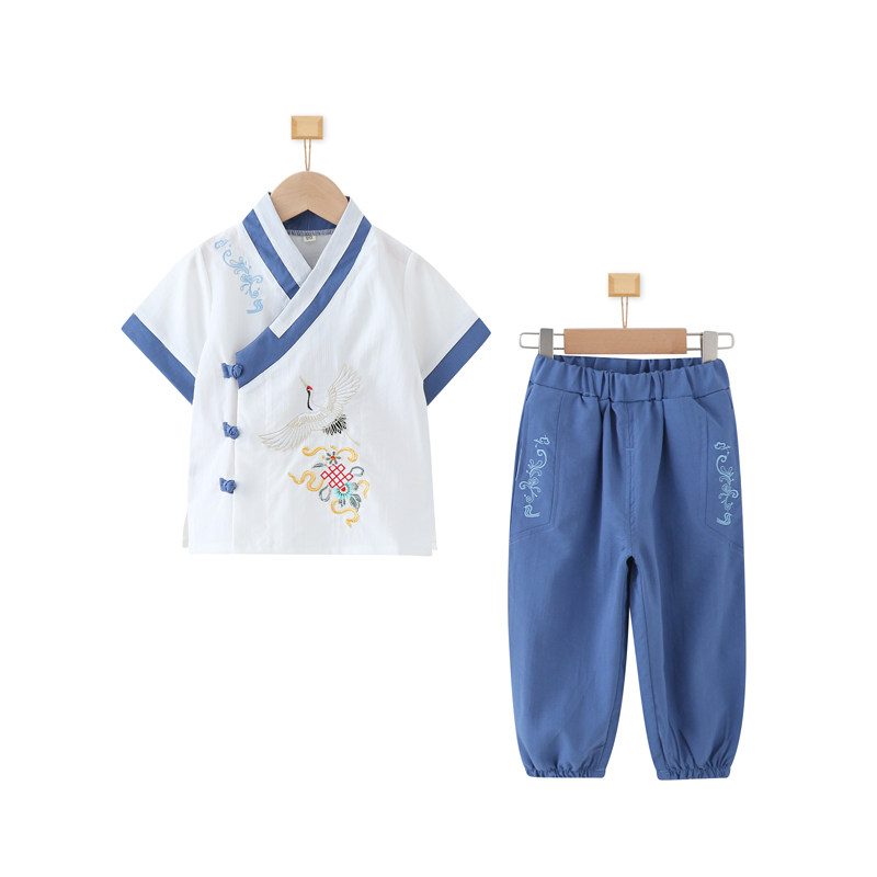 夏季儿童短袖长裤汉服国学服图片