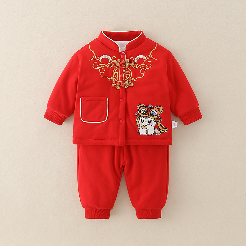 婴儿秋冬分体套装红色满月百天周岁宝宝抓周礼服喜庆年服新年衣服