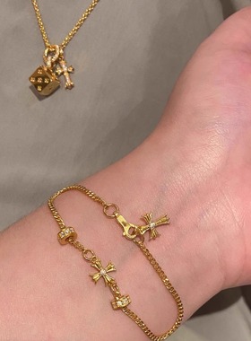 新中式方块骰子十字架吊坠项链