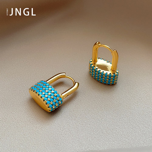 法式夏日U型松石锁形耳扣