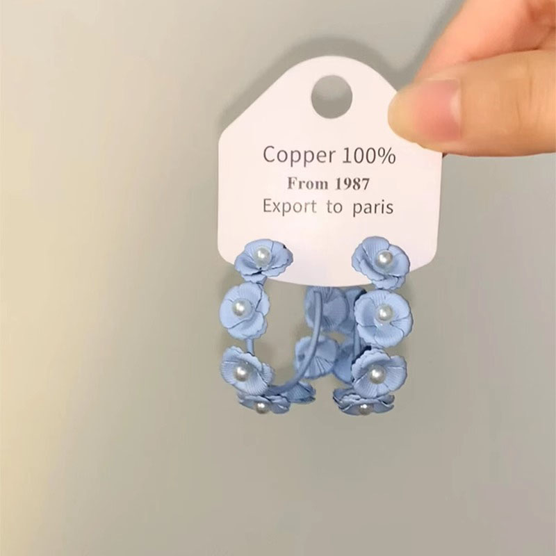 度假风蓝色奶油花朵耳环