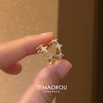 金色mini超闪星芒点钻耳环女