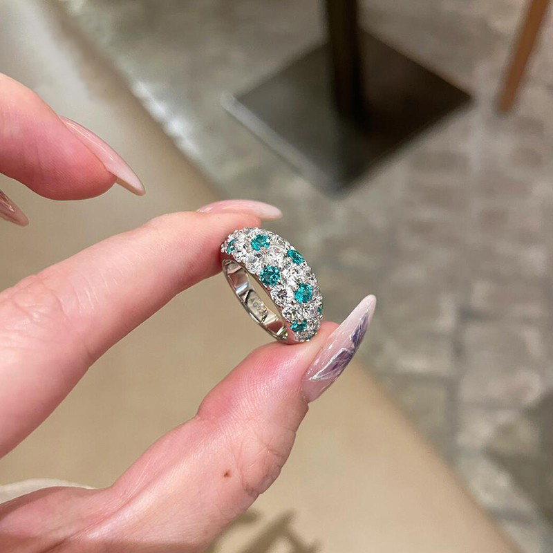 S925银薄荷绿满钻戒指女小众设计