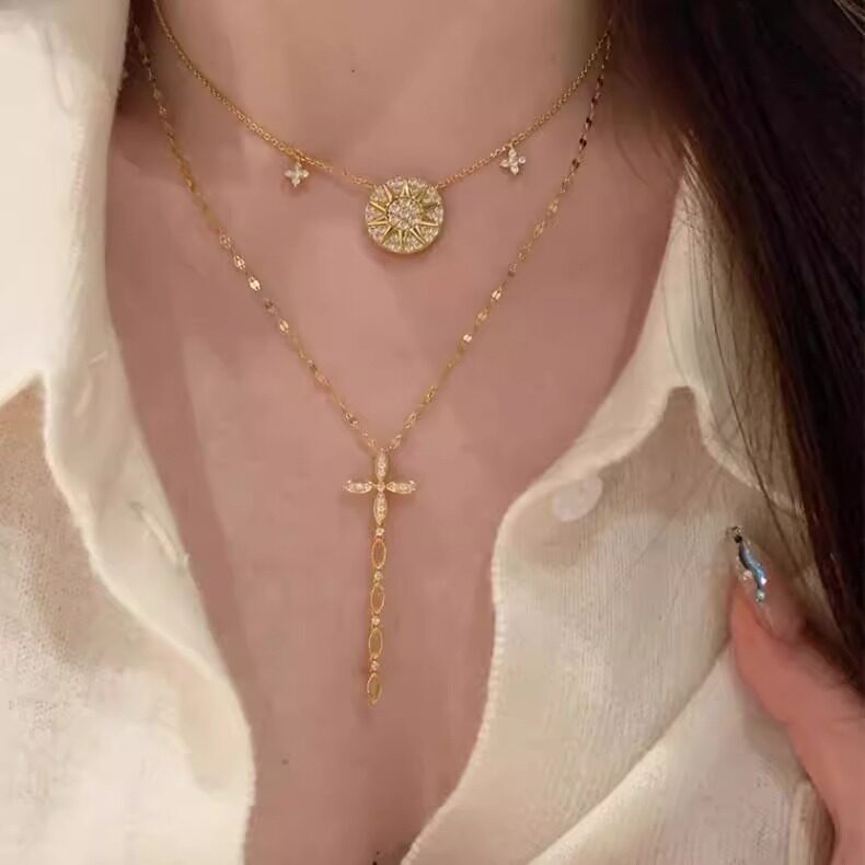 金色流苏满钻八芒星项链女高级感图片