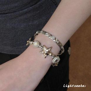 S925纯银闪钻拉丝甜酷爱心星星手链女新款轻奢小众高级感手镯手饰