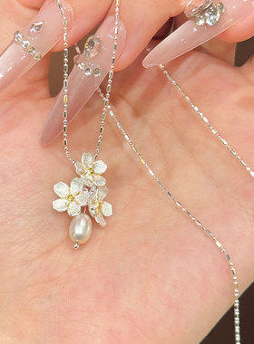 超仙茉莉花仿珍珠吊坠项链