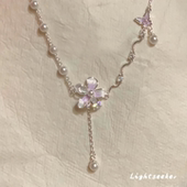 S925纯银紫色花朵项链女款 高级感轻奢小众精致配饰锁骨链 2025新款