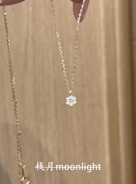 爆闪满钻金色mini花朵项链镀女