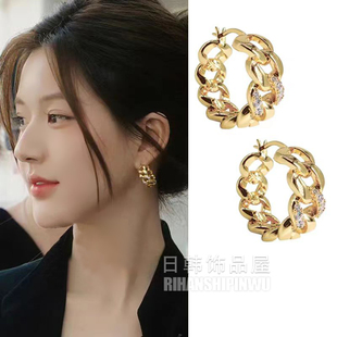 许我耀眼赵露思许妍同款 轻奢小众链条圆圈耳钉耳扣耳饰 耳圈女新款