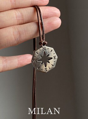 中古做旧银色八角星项链女