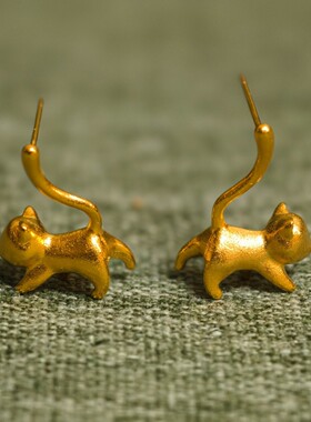 金色喵星人小猫咪童趣耳钉女