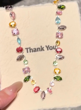 韩系彩色多巴胺水滴流苏项链女款