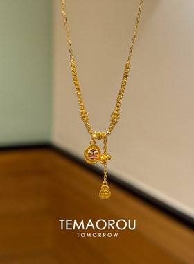金色醒狮福字吊牌金葫芦项链女