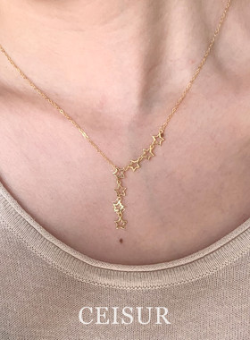 满天星金色镂空五角星流苏项链女