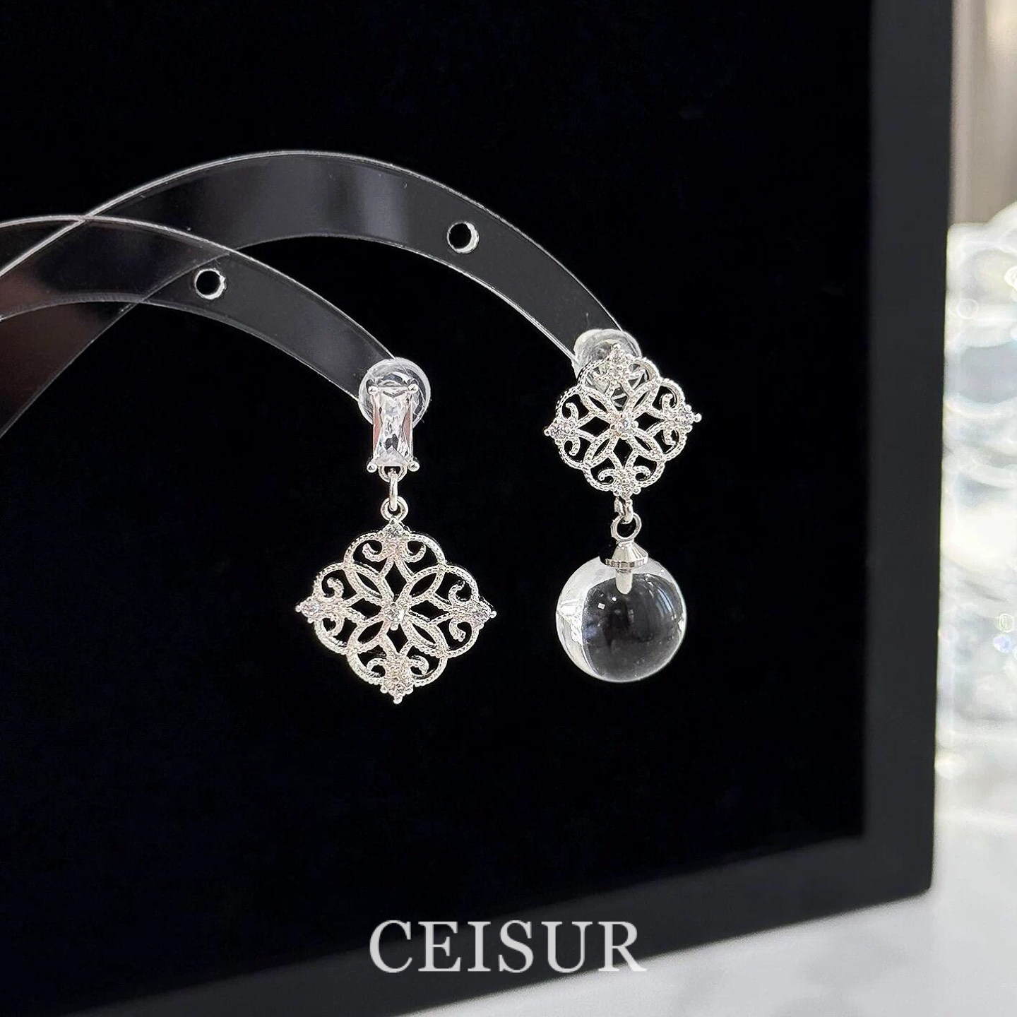 S925纯银不对称花窗水滴耳钉女款轻奢小众高级感独特气质耳环耳饰,饰品/流行首饰/时尚饰品新,耳钉,淘宝优惠券,粉丝福利购,淘宝优惠卷