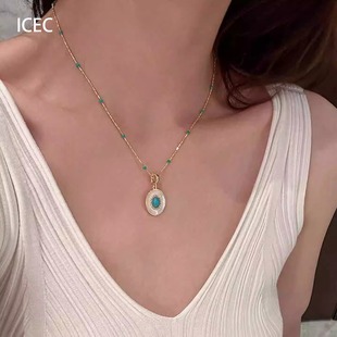 S925纯银绿色贝壳项链女款 高级感轻奢小众精致配饰锁骨链 2025新款