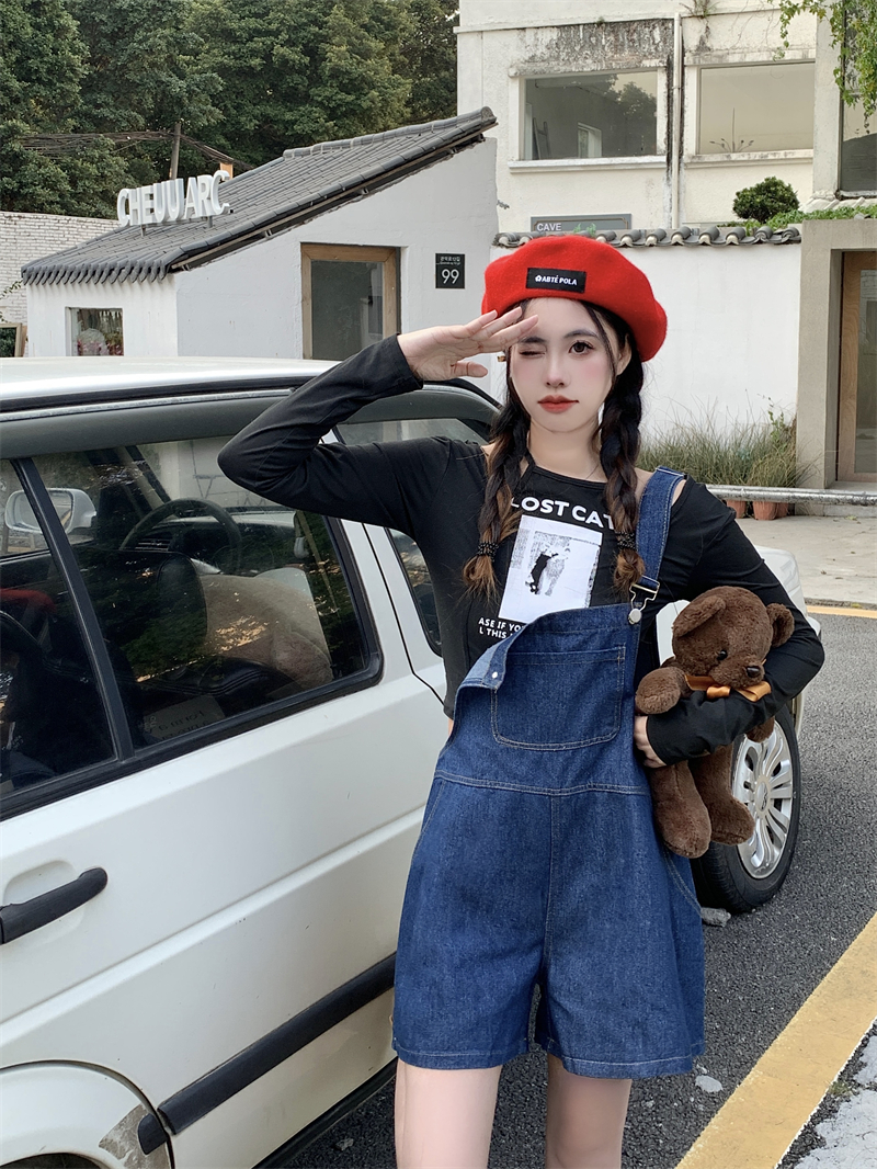 背带裤女夏款2023年新款设计感小众高腰百搭宽松显瘦牛仔短裤春秋