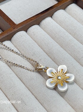 足银999.9描金五福金桃花吊坠五瓣花国潮风送女友礼物520