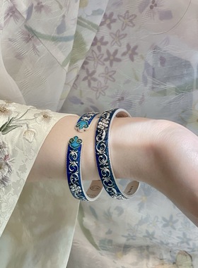 足银999.9如意祥云浮雕开口手镯国潮风轻奢百搭精致送女友