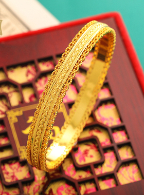沙金古法麦穗花边手镯花丝富贵新中式国风轻奢高级感古典镯送妈妈