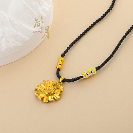 沙金太阳花吊坠金色向日葵花朵项链挂坠可调节链子久不掉色链子女