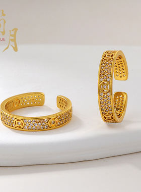 满天星金币戒指女轻奢高级感新中式开口戒多福多财食指戒独特指环