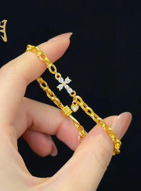 沙金点钻巴洛克十字架手链轻奢设计爱心小滴流手串强保色个性手串